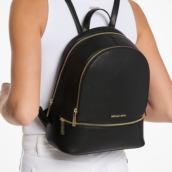 Michael Kors Rhea Medium Pebbled Leather Backpack Black - Picture 3 of 8